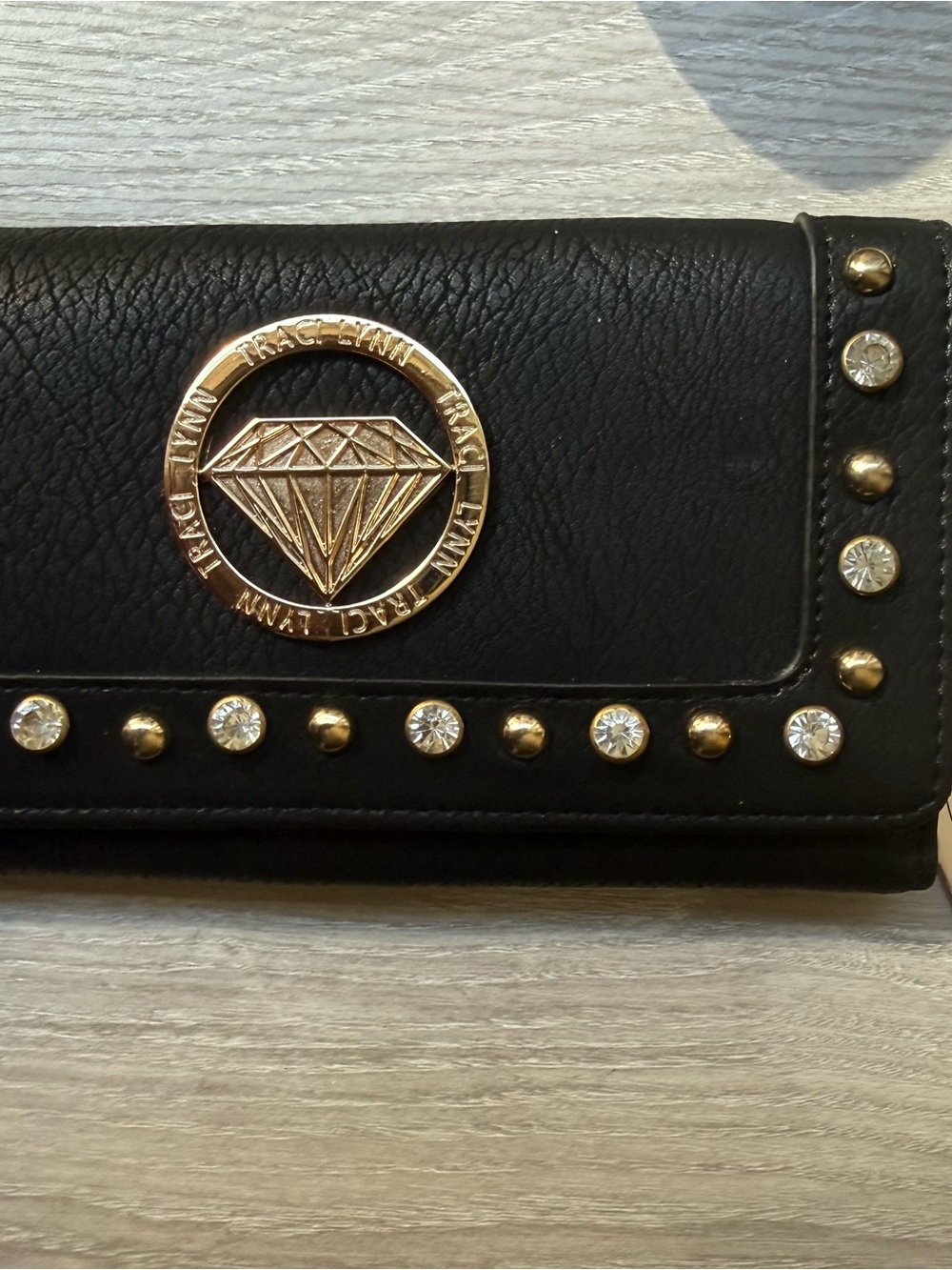Traci Lynn Black Studded Dome Handbag Set w Matching Wallet Crystal Diamond Top - Picture 10 of 15